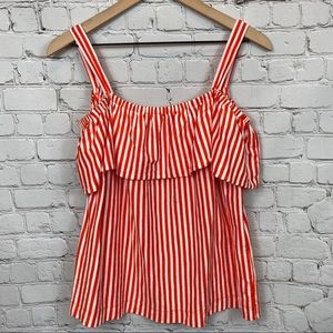 J. CREW Striped Ruffle Cold Shoulder Top S Orange